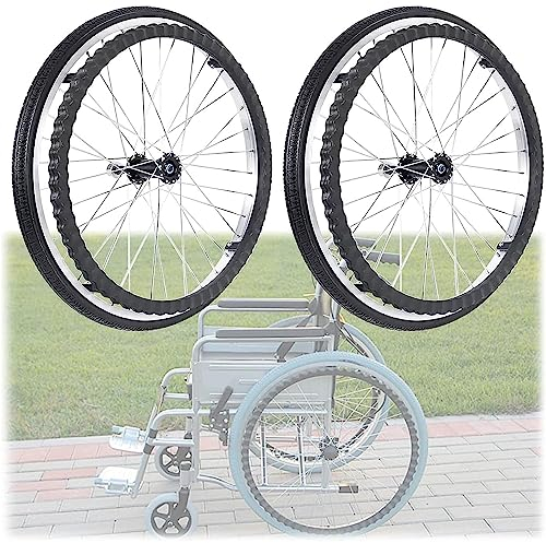 Gvqng Set mit 2 Hinterrädern für Rollstuhlfahrer, Nabe aus Aluminiumlegierung Ersatzräder für Rollstühle, Rollstuhl-Ersatzrad, rutschfest und pannensicher Pu-Vollreifen,Schwarz,60cm(24inch)
