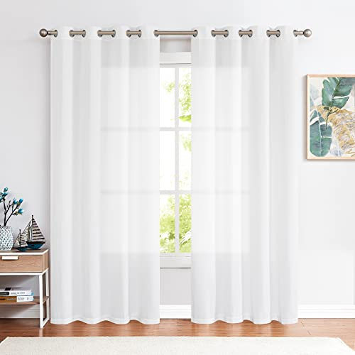 TOPICK Gardinen mit Ösen, Vorhänge Wohnzimmer Leinen Leinenoptik Vorhang halbtransparent Lichtfilterung perfekt für Schlafzimmer Bauernhaus Ösenschal 130x225cm Weiß 2er Set