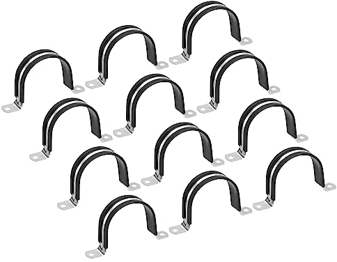 sourcing map 12Stk 55mm(2-5/32) Rohrschellen Kabel Klemme Gummi Leitung Riemen Gummi Gepolstert 304 Edelstahl Schlauch Klemme U Form Metall Klemme Rohr Halter für Rohr Leitung Draht
