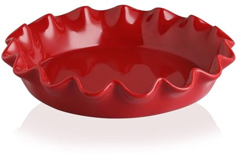 Sweejar Home Pirofila rotonda in ceramica da 29 cm, in porcellana, scanalata, antiaderente, per quiche di zucca e mele, design fattoria (rosso)