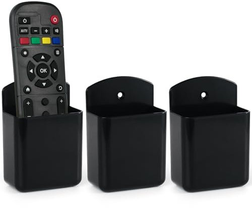 VACONICO 3 Pcs Wall Remote Control Holders, TV Remote Holder, Self Adhesive Marker Holder Wall Mount Pen Holders Storage Organizer for Home Office School (Black)