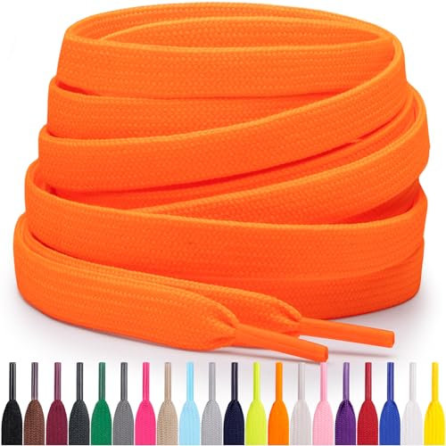 Miscly Lacets Plats Pour Baskets, Plusieurs Longueurs et Couleurs Disponibles (Orange Néon, 137 cm)