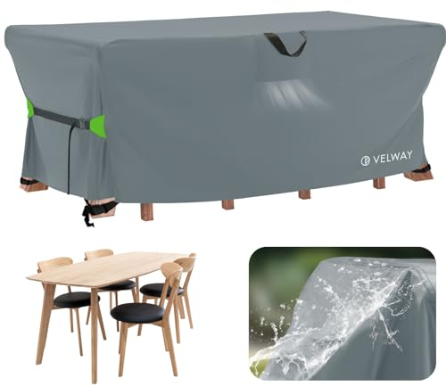 Velway Abdeckung für Gartenmöbel Wasserdicht - 170x95x74cm Rechteckig Schutzhülle Winddicht Loungemöbel Abdeckung Abdeckhauben für Gartentische Sitzgruppe Terrassenmöbel Grau