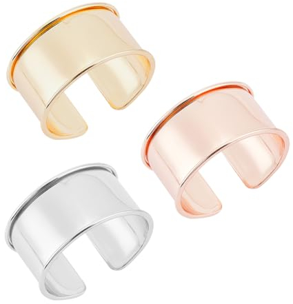 UNICRAFTALE 3 Stk 3 Farben Gerillte Armreifen Legierung Manschettenarmreif Offene Armbänder Verstellbare Goldene Handgelenk Wickelarmband Für Herstellung Armreife Edelstein Ledereinlage 34.5 mm Breit