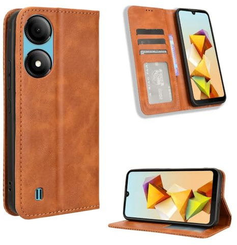 COMAKU Funda de Retro Piel para el ZTE Blade A33s, Prima Carcasa Movil con Ranura para Tarjeta - Marrón