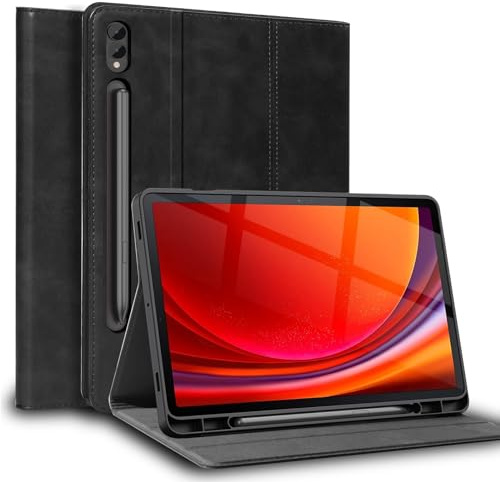 Gexmil Leder Hülle für Samsung Galaxy Tab S10/S9 Ultra 14.6 Zoll | Smart Leder Cover/Flip mit Stifthalter,Auto Schlaf/Aufwachen,Schutzhülle Einstellbarer Ständer,Stoßfest,Schwarz