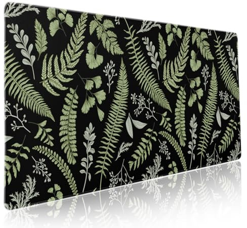 Black Green Plant Flowers Mouse Pad XXL Tropical Fern Botanical Leaves Extended Desk Mat 90X40cm Non-Slip Rubber Base Stitched Edge Large Mousepad for Gaming Laptop Computer Desktop 35.4×15.7 Inch