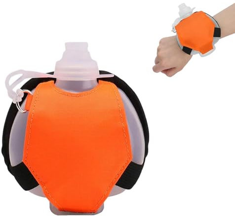 Bouteille D'eau de Sport,Portable Wrist Water Bottle,Leakproof Porté à la main Gourde de Sport 200ML avec bracelet réglable, pour Running Jogging Marathon Escalade Bouteille silicone Douceur (Orange)