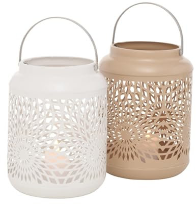 2 x Windlicht Ozana Eisen Höhe 17 cm beige weiß