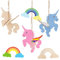 BHGT 6 Stücke Einhorn Bastelset Kinder Einhorn Holz Bemalen Kinder Regenbogen Schild Holz Ostern Deko zum Anhängen Geschenk für Mädchen Kindergeburtstag 3D DIY
