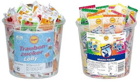 Frigeo Ahoj Bundle (1 x Traubenzuckerlollys 100er/800g + 1 x Brause Pulver 100er /580g + Space Keks 45g) von Onlineshop Bormann