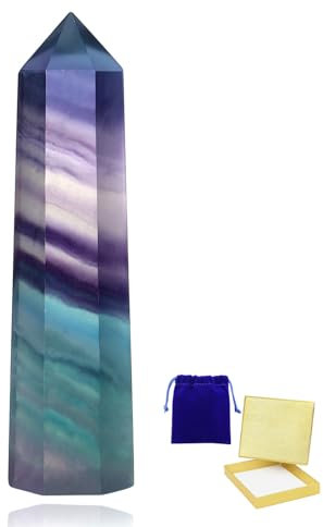 AWARDSEN 2 Fluorit Kristallstab, Einpunkt Sechseckiger Stabkristall, Bergkristall Stein Heilkristall-Stab Natürlicher Edelstein für Wicca-Bedarf, Reiki Heilung und Energieaufladung