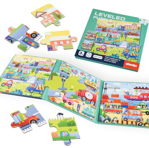 ASTARON Magnetische Puzzle für Kinder, 12-16-20 Stück Fahrzeug Kinderpuzzle ab 3 Jahre, Beschäftigung für Kinder im Autofahrt Flugzeug, Kindergeburtstag Geschenke