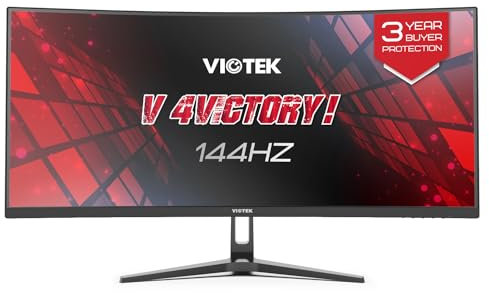 Viotek GNV34DBE4 UWQHD Curved Gaming Monitor 144Hz 34 Inches | Ultra Wide 21:9 3440 x 1440p, MPRT 1ms, Contrast 4000:1, 140% sRGB, HDR, FreeSync & G-Sync Ready, PIP/PBP