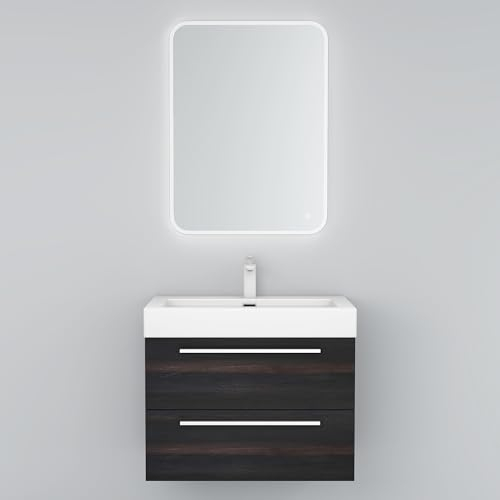 Mai & Mai Badmöbel-Set Waschbeckenunterschrank 73x48x60cm Waschtisch mit Unterschrank inkl. Mineralguss-Waschbecken und Led-Badspiegel Quadratto