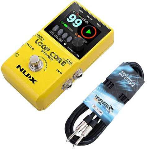 Nux Loop Core Stereo Effektgerät Looper-Pedal für Gitarre und Bass + keepdrum Klinkenkabel