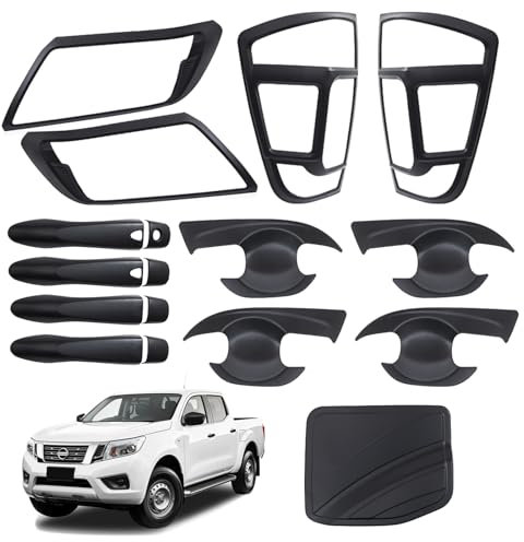JHCHAN Body Kits for Nissan Navara, 2016-2025 Navara Accessories, D23 NP300 -Nissan Navara Exterior Car Light Guard Side Door Handle Cover Fuel Tank Door Protector Trim Assembly (17 PCS Matte Black)