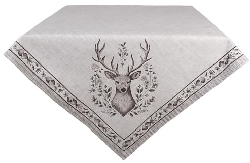 Clayre & Eef Tischdecke 100x100 cm Beige Baumwolle Hirsch Tischtuch
