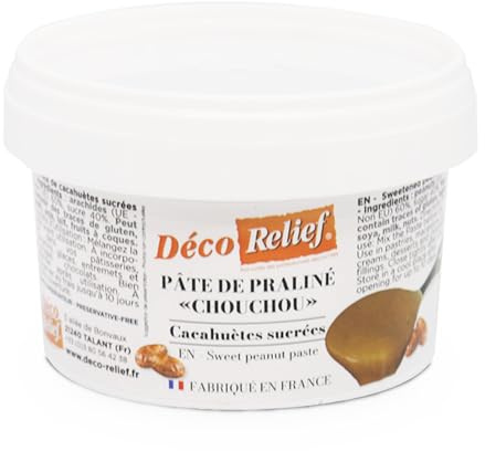 Déco Relief - Pâte de Praliné Chouchou Cacahuètes 200 g - Ingrédient Professionnel pour Pâtisseries, Desserts, Macarons, Entremets, Cakes, Glaces, Smoothies, Gâteaux - DR50000