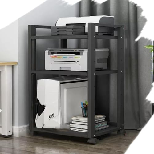 ZIUSFAC Audio-Video-Komponenten Rack Rollender HiFi Regal Mit 3 Etagen PlattenspielerAudio Ständer Audioständer Stereoanlage Medienständer Für Spielekonsole Stereo-Receiver(Black frame+black,50X40X100