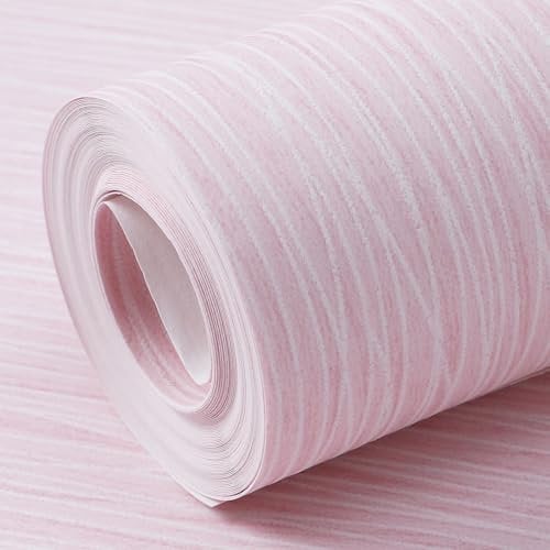 Tarwanear 1 Roll Blush Wallpaper Pink Plain Thick Textured Wallpapers Modern Minimalist Striped Featured Wall Paper Embossed Striped DIY Wall Paper Roll for Living Room Bedroom Hallway