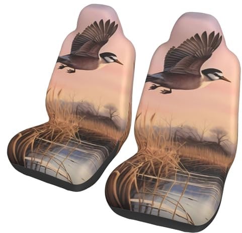MMSJSBVY Autositzbezug mit Jagd-Motiv fliegende Wildenten, 2 Stück, Polyester, modischer Autositzbezug für SUV, LKW, Van