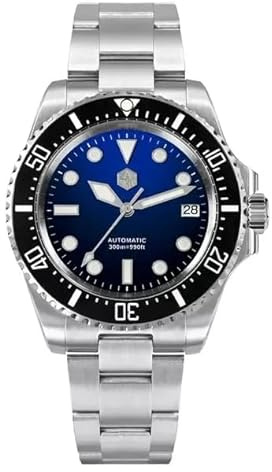 London Craftwork San Martin Diving 39 mm Automatik Schwarz Blau Silber Stahl 300M NH35, silber, Taucheruhr