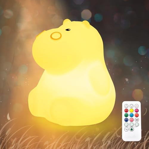 CHWARES Nachtlicht für Kinder, Nilpferd Nachtlichter mit Fernbedienung, 7-Farbe Kawaii Lampe, Raum Dekor, USB wiederaufladbar, Nette Lampe Geschenke für Baby, Kinder, Kleinkinder (04-Hippo)