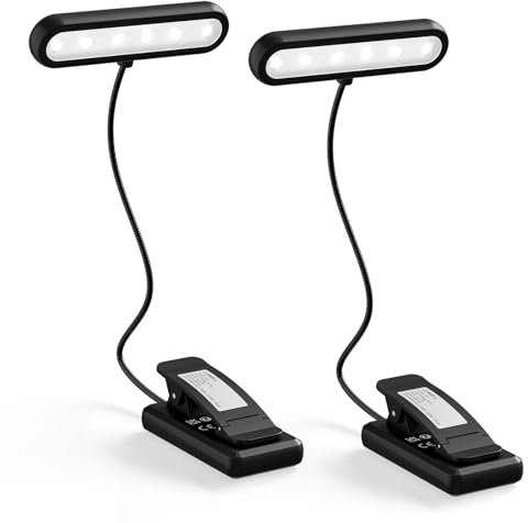 LQWELL®2× Nachttisch-Leselampe, wiederaufladbare USB-Leselampe, 3 Farbtemperaturen, 10 Helligkeitsstufen, stufenlos dimmbar, 360° flexibles Buchlicht für Kinder und Buchliebhaber (Schwarz, 2 Stück)