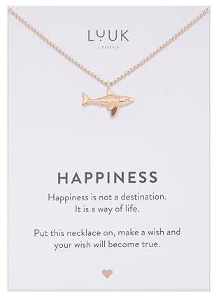 LUUK LIFESTYLE Filigrane Halskette mit Anhänger aus wasserfestem Edelstahl, Geschenk für Frauen, modernes Schmuck Design, Hai, Roségold