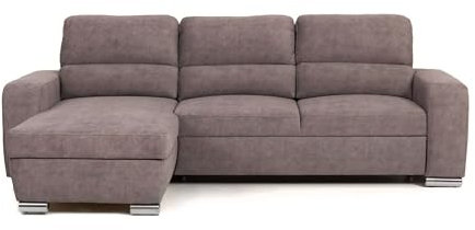 Niko Corner Sofa Bed with Storage, L-Shaped Sofa, 4 Seater Sofa Bed, Light Brown Velour Upholstery Fabric Sofa Couch with Pull Out Sofa Bed Chaise Lounge Couch For Living Room (Left Hand Side)