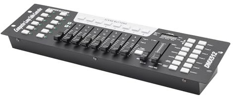 DMX5 Controller, 192 Kanäle 12 Licht Beleuchtung Mixer Board Konsole mit USB Anschluss & Speicherfunktion, Controller für Lichtshow Party, Disco Bar, Nachtclub, DJ Bar