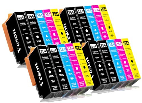 20x 364XL Druckerpatronen Kompatibel für HP 364XL Patronen für Photosmart 5520 5510 6510 6520 7510 7520, Deskjet 3520 3070A 3522, Officejet 4610 4620 4622 (8 Schwarz 4 Cyan 4 Gelb 4 Magenta)