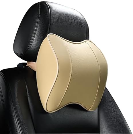 BZYFCT Auto Nackenkissen, für Audi Q2 2020-2023 Autositz, Nackenstützkissen, Auto stützkissen, Weichheit Auto Kopfstütze Kissen,L-Beige