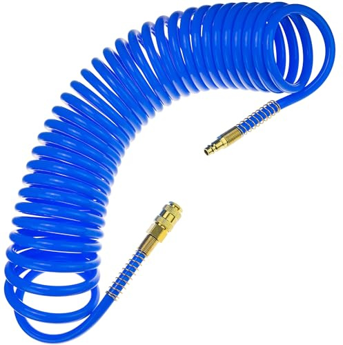STIX PU Druckluft Spiralschlauch 8/12 mm 10 m mit Schnellkupplung 10 bar | PU Schlauch, Knickschutz, Max. 10 bar, Für Druckluftwerkzeuge
