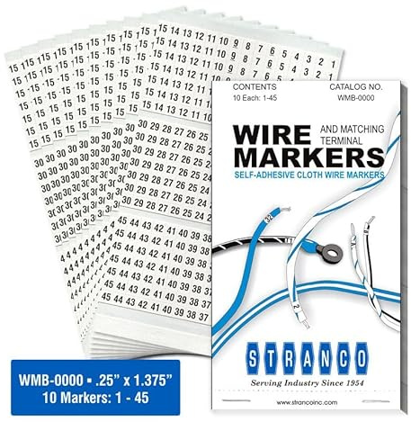 Premium Wire Marker Book Numbered 1-45 for Cable Management, Vinyl-Coated, High-Tack Adhesive, Electric Panel Wire Labels 10 Pages/Book