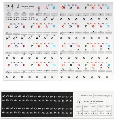 Piano Keyboard Stickers für 37/49/54/61/88 Tasten, Klaviernoten Aufkleber, Transparenter Vinyl-Sticker, Transparenter Und Entfernbarer Pianokey-Aufkleber für Anfänger