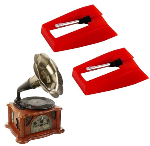 KEQAR 2 Pcs Plattenspieler Nadel Plattenspieler Nadel Ersatz Nadel Saphir Diamant für Vinyl Plattenspieler Rot