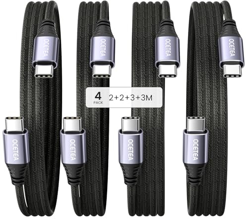 Ocetea Set med 4 USB C till USB C-kablar 60 W - 2 m, 2 m, 3 m, 3 m - Set med snabbladdarkablar PD 3.0 - Kompatibel med iPhone 16 15 Pro Max, MacBook Pro Air, iPad Pro Air, Galaxy S24 S23, Pixel