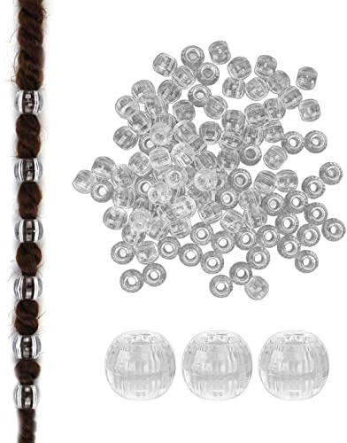 100pcs Hair Bead for Braids, 12mm Clear Plastic Barrel Beads (Transparent) | Hair Extension Link Jewelry Beads, Braiding Plastics Large Hole Section for Braids, Bracelets, and Jewelry Making