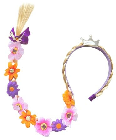Rapunzel -Perücke für Kinder, 27 lange geflochtene Perücken Stirnbänder, Rapunzel -Haare mit Tiara Blumen, schmeichelte Perücke für Mädchen Prinzessin Dress -up Accessoires, Style 1, geflochtene Perü