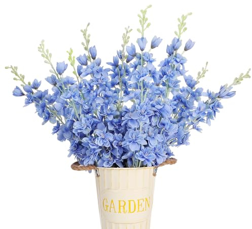 Ovveroche 10 Pcs Delphinium Artificial Flowers for Decoration, 33.86 Inch Long Stem Larkspur Fake Flowers Light Blue Faux Silk Bouquets for Tall Vase Wedding Home Decor Floral Arrangements(Dark Blue)