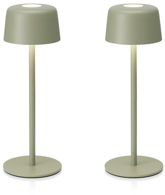 Auraglow Rechargeable Table Lamps Green Pastel, Touch Dimmable, 2 Pack | Cordless battery powered, 3 brightness levels, USB C fast charge, for bedroom, desk, lounge, garden and patio