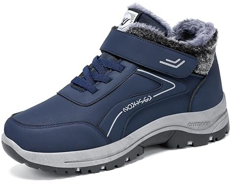 FUJEAK Winter Snow Boots for Mens Fur Lined Warm Ankle Slip On Anti-Slip Casual Boots Waterproof Outdoor Trainers Lightweight Comfortable Shoes Blue UK Size 11