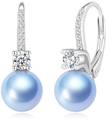 YAMI Perlenohrringe, Perlenohrringe Silber 925 mit Zirkonia und Hebelverschluss, 8 mm Runde Süßwasser-Zuchtperlen, Damenschmuck, Geschenk, Geeignet für Ehefrau oder Mutter