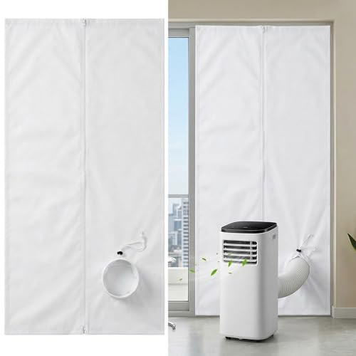 Qoosea Portable Air Conditioner Window & Door Seal Kit with Drawstring Port, 100x210cm, Includes 7m Hook & Loop Tape for Sliding Doors & Windows