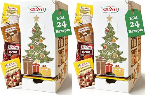 KOTÁNYI Adventskalender 2024-24 Festliche Gewürze & Rezeptideen - Gewürzpackungen in Orginalgröße und Markenqualität - Lebkuchengewürz, Punsch & mehr [Jetzt Weihnachtskalender kaufen!] (Packung mit 2)