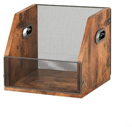 Vintage Wooden Vinyl Record Storage Box, Solid Wood LP & CD Organizer Rack with Classic Retro Design for Home Decor, Living Room or Music Studio Display Shelf, Brown 37x29x29cm