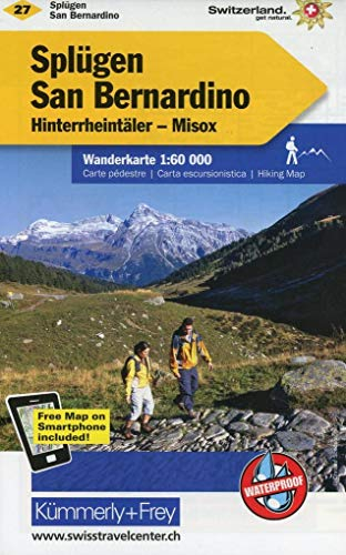 Kümmerly+Frey Wanderkarte 27 Splügen, San Bernardino 1:60.000: Mit Hinterrheintäler und Misox. Wetterfest, matt laminiert und mit free Download