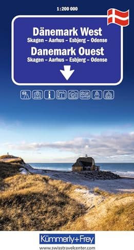 Kümmerly+Frey Regional-Strassenkarte Dänemark West 1:200.000: Mit Skagen, Aarhus, Esbjerg und Odense. Inkl. Stadtpläne, Ortsverzeichnis und Reiseinformationen